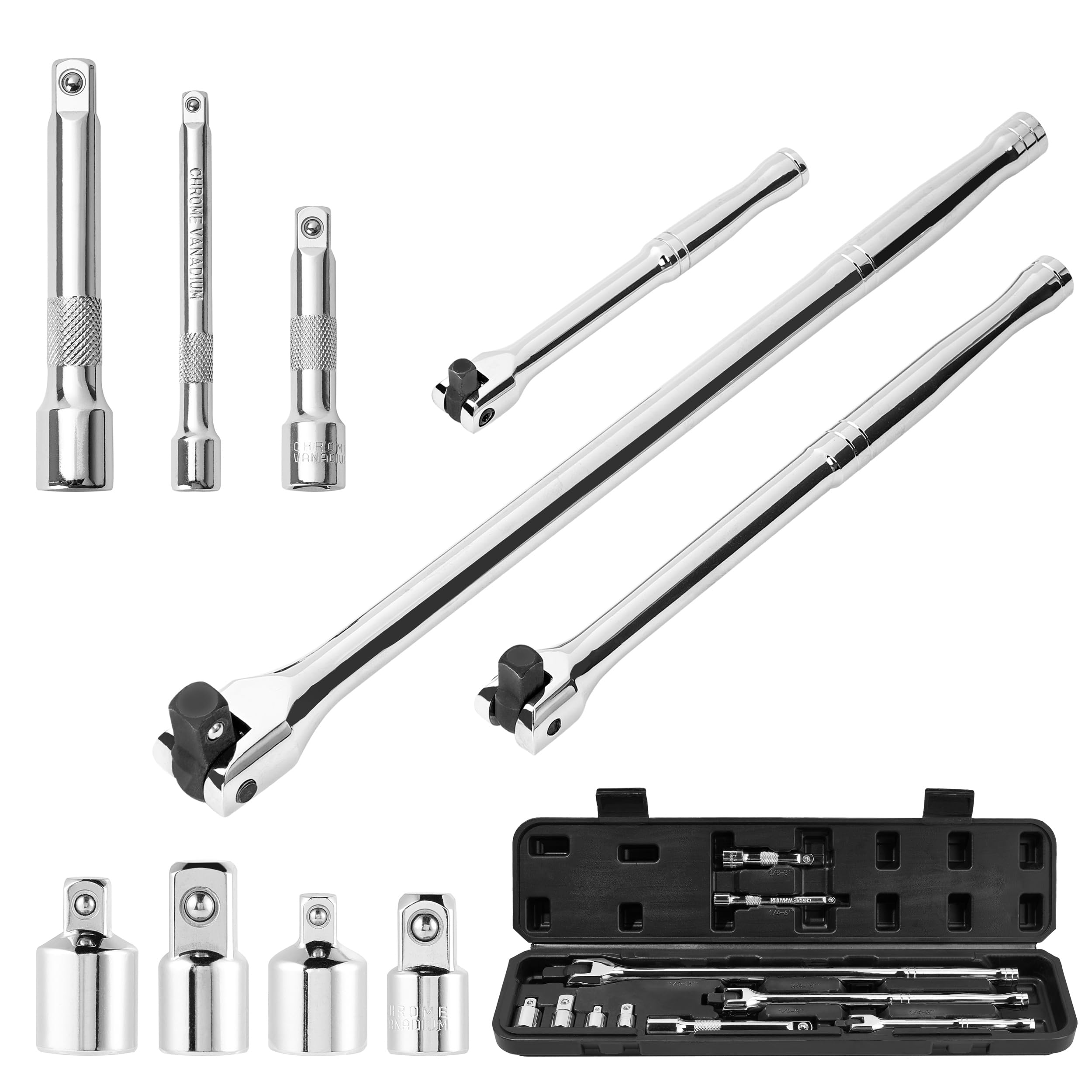 Photo 1 of KOOPOOL 10-Piece Breaker Set - 3/8", "1/2", "1/4" Breaker Bars, 180 Rotatable Head, 3 Extension Bars, 6"-15" Lengths, Organizer Case