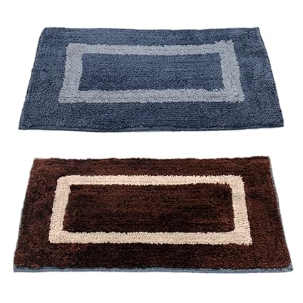 Story@Home Handicraft Style Eco Series 2 Piece Cotton Blend Door Mat - 16x24, Brown and Grey