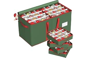 Winpull Christmas Ornament Storage Box with 8 Trays, Christmas Storage Container for 128-3'' Holiday Ornament Decorations, Large Xmas Organizer with Adjustable Dividers, Dual Zipper and Pocket (Green)