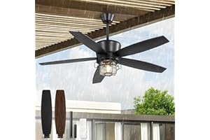FANBULOUS 52" Outdoor Ceiling Fans with Lights and Remote Control,IP65 Wet Rated Waterproof Ceiling Fan with 6-Speed DC Motor, Farmhouse Gazebo Fan for Porch Patios Pavilion（Black）