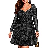 Plus Size Cocktail Dress - Sparkly New Year Eve Party Holiday Wrap V Neck Short Dress