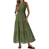 PRETTYGARDEN Womens 2026 Summer Maxi Dresses Sleeveless Sundresses V Neck Eyelet A Line Long Flowy Spring Wedding Guest Dress