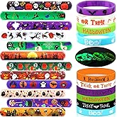 Seajan 48 Pcs Halloween Bracelets Party Favors - 24 Luminous Silicone Wristbands and 24 Slap Bracelets for Glow in the Dark Party Favors, Gifts, Goodie Bag Stuffers Halloween Supplies
