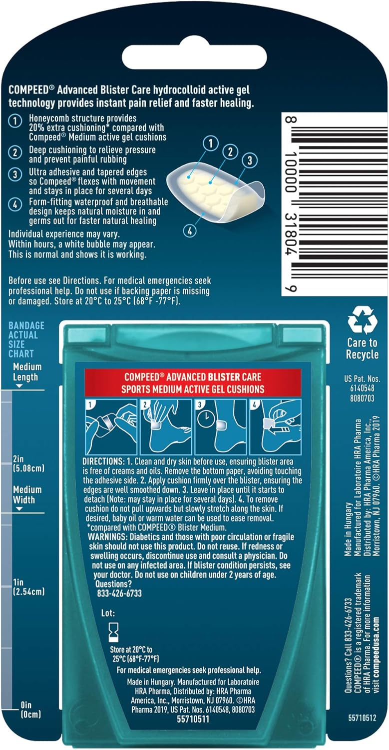 Compeed Blister Sports Medium Twin Pack 2x8ct (16ct): Health & Personal Care