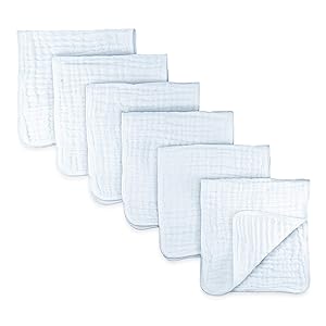 Muslin Burp Cloths 6 Pack Large 100% Cotton Hand Washcloths 6 Layers Extra Absorbent and Soft