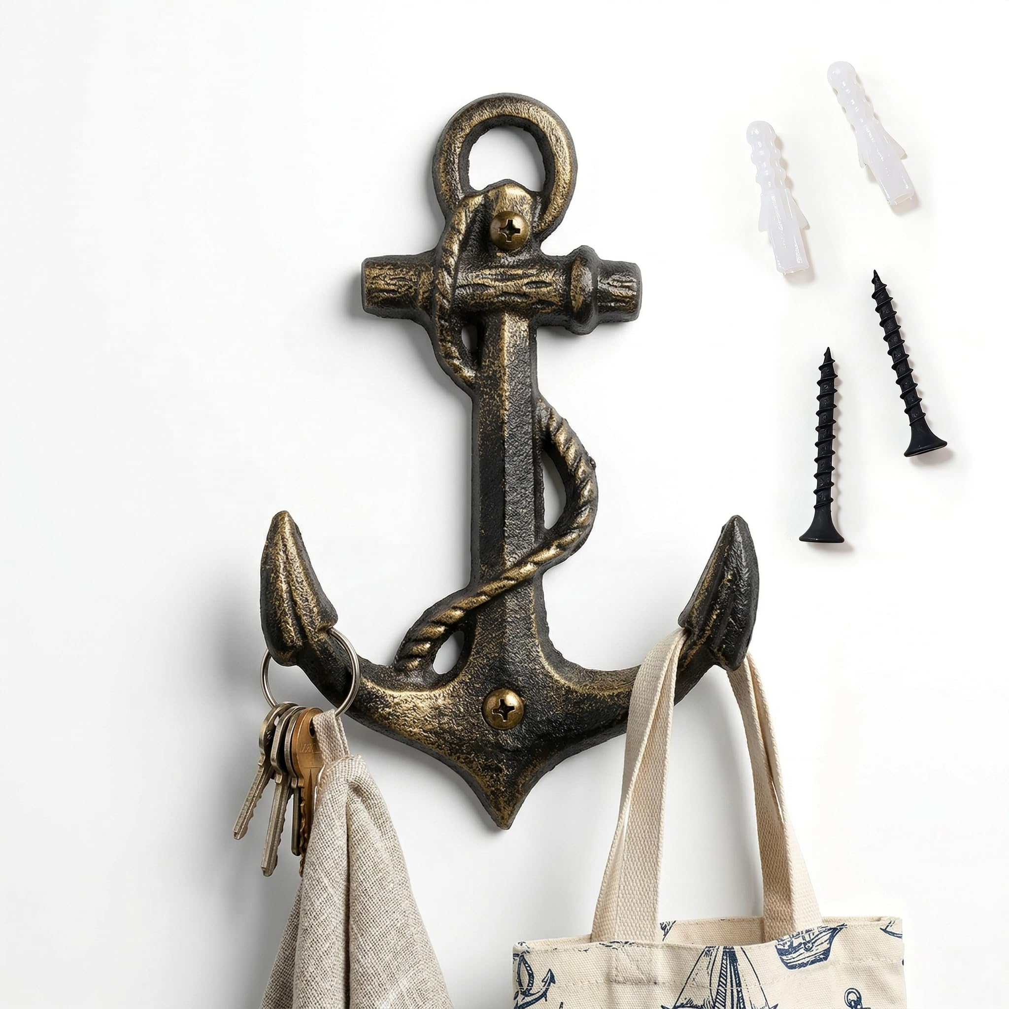 HERNGEE Nautical Anchor Hooks Antique Bronze Cast Iron Decorative Wall Hook, Treasures of The Caribbean Islands