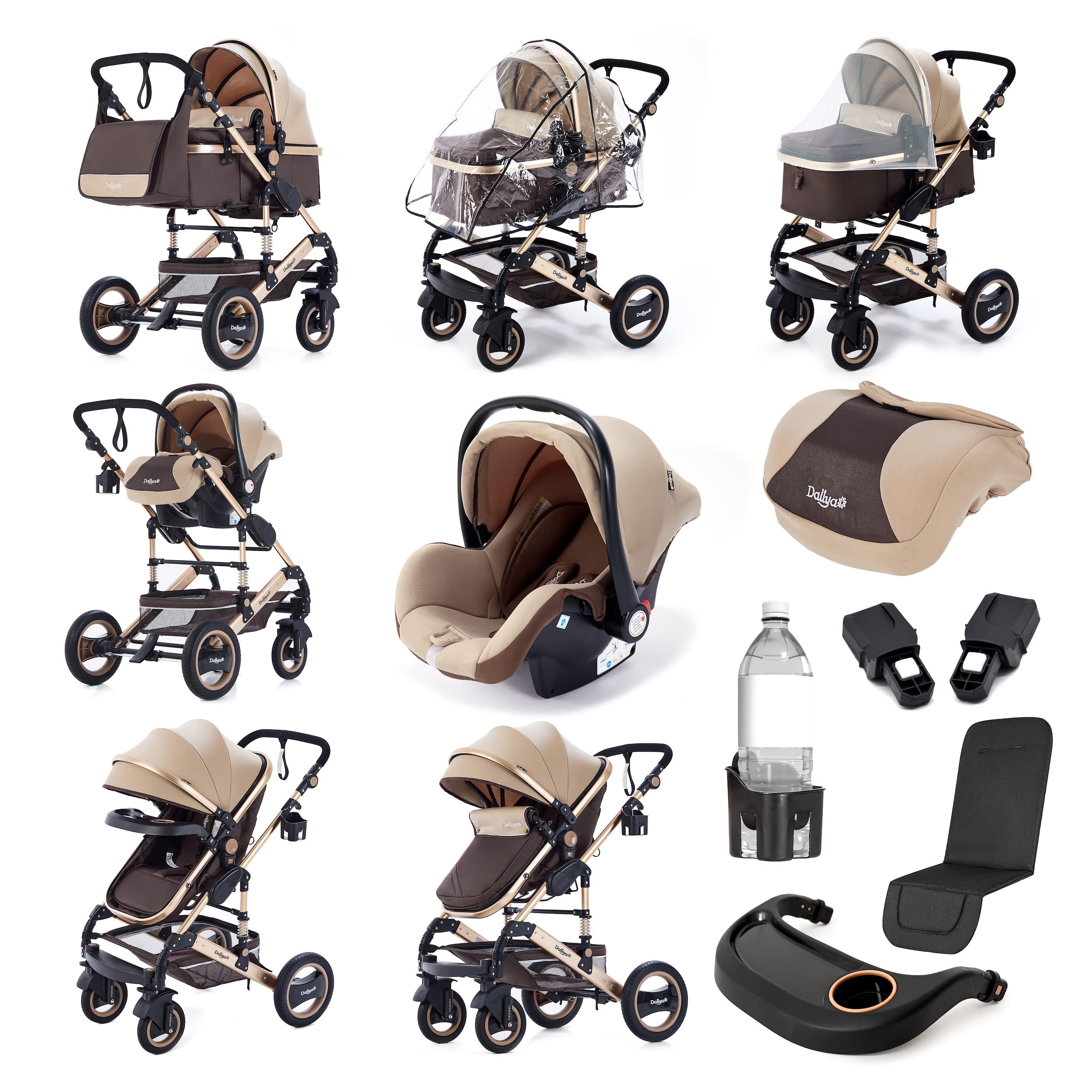 Mua Daliya Bambimo 3in1 Kinderwagen Kombikinderwagen Riesenset 15-Teilig  incl. Babywanne, Buggy, Babyschale mit Fusack, Alu-Rahmen,  Voll-Gummireifen, Wickeltasche, Kindertisch - Braun Gold trn Amazon c  chnh hng 2026 | Fado