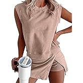 Two Piece Skirt Sets for Women Summer Travel Outfits Tennis Skirt Crew Neck Top Workout Tracksuits Short Sets