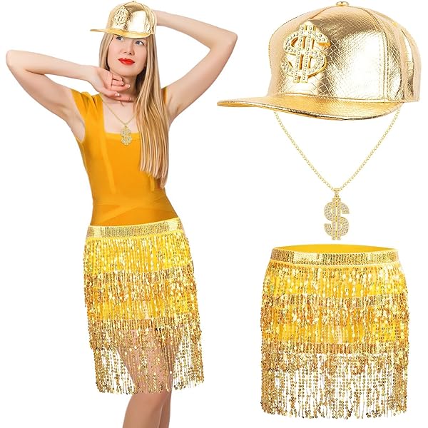 Amazon.com: Cotwinter 4 Pack Gold Digger Costume Accessories Include Hard  Hat Sequin Tassel Skirts Golden Shovel and Dollar Sign Necklace for Adult  Women Halloween Cosplay : Clothing, Shoes & Jewelry