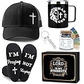 Christian Gifts for Men Faith Based Spiritual Stuff Religious Basket Catholic Present Baptism Gifts Pastor Appreciation Gift Set Christian Accessories for Men with Bible Verse Keychain Mug Socks