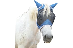 TARFEPA Horse Fly Mask with Ears, Equine Mesh Mask with UV Protection Face Cover, Royal Blue, Cob