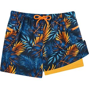 APTRO Boy's Swim Trunks with Compression Liner Swim Shorts | Big Zipper Pockets, Quick Dry Fabric, Colorful Drawstring, Butte
