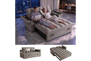 65'' Sleeper Sofa Bed Full Size, Convertible Sofa Bed for RVs, Dark Gray | Chaise Lounge with USB & Table, Storage, 2 Pillows, Velvet Loveseat Pull Out Couch for Living Room, Apartment, Offices