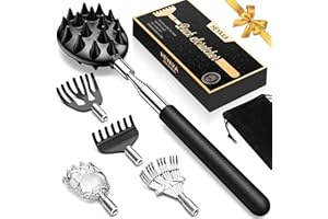 HEYAXA Telescoping Back Scratcher with 5 Detachable Heads, Gifts for Christmas, Stocking Stuffers for Men, Women, Him, Her, Dad, Funny White Elephant Gifts for Adults, Gift Box Included