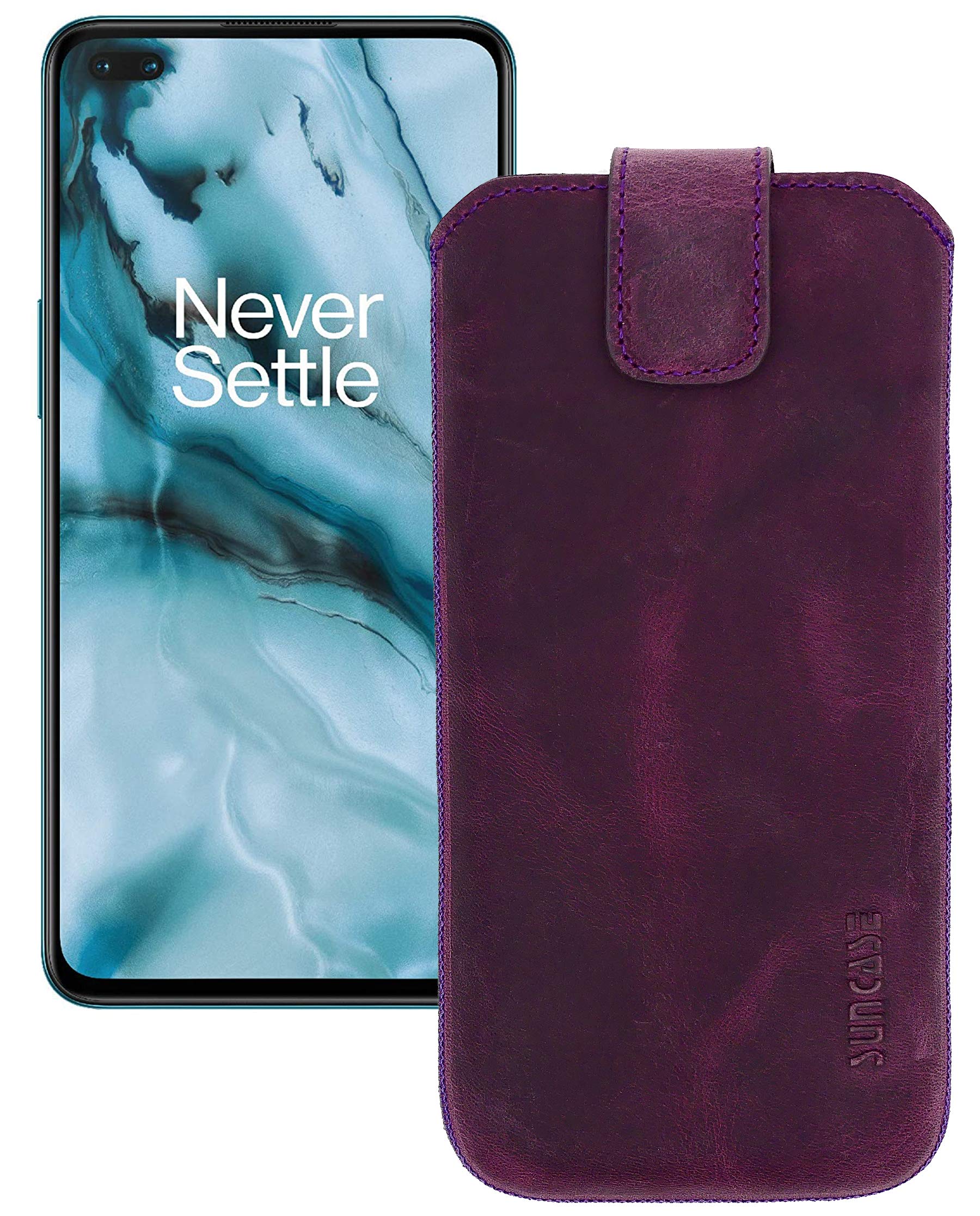 Suncase Case Compatible with OnePlus Nord with Additional Case/Shell/Bumper/Silicone *Pull Up Tab Function* Mobile Phone Case Leather Protective Case in Antique Purple