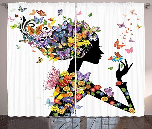 Amazon Com Ambesonne Butterflies Curtains Girl Fashion Flowers