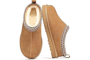 bebealy Genuine Suede Fuzzy Slippers for Women Winter Warm House Shoes Cozy Mini Boots for Indoor Outdoor