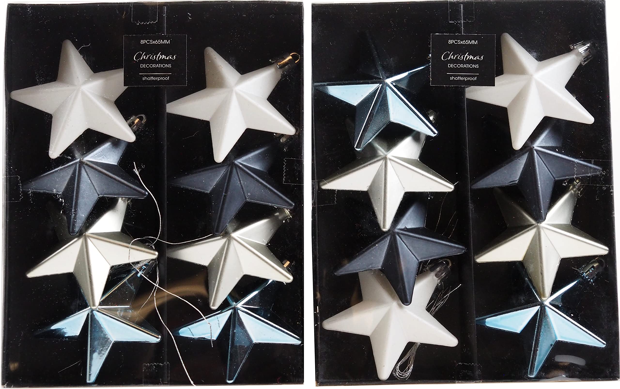 Blue Whale Gifts Navy Grey White Star Christmas Tree 6cm Baubles Decorations (Set of 16)