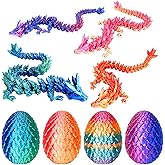 WEDTYGH 4PCS 3D Printed Dragon Eggs with Dragon Inside, Articulated Crystal Animals Fidget Toy Kid, Small 3D Printer Dinosaur Dino Eggs Toy for Kids Boy Girls (4 Pack-A)