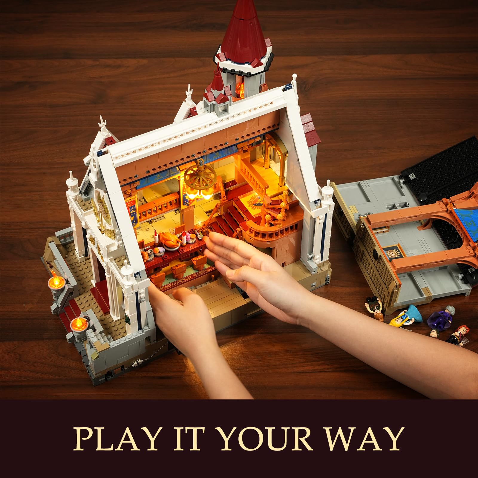 Lumibricks Mittelalter Castle Banquet Hall Bauset mit LED-Beleuchtung – 3232 Teile Große Burg mit Hochzeitsfest, 7 Minifiguren, Voll Bedruckte Steine – Sammlermodell für Erwachsene & Mittelalterfans 7