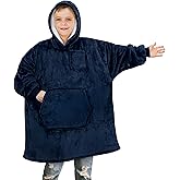 PAVILIA Wearable Blanket Sweatshirt Kids Boy Girl, Warm Cozy Giant Hoodie, Fleece Sherpa Oversized Hood Sleeves, Big Pocket