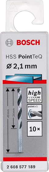 Bosch 10pc PointTeQ HSS Twist Drill Bits 2.1x24x49 mm Metal