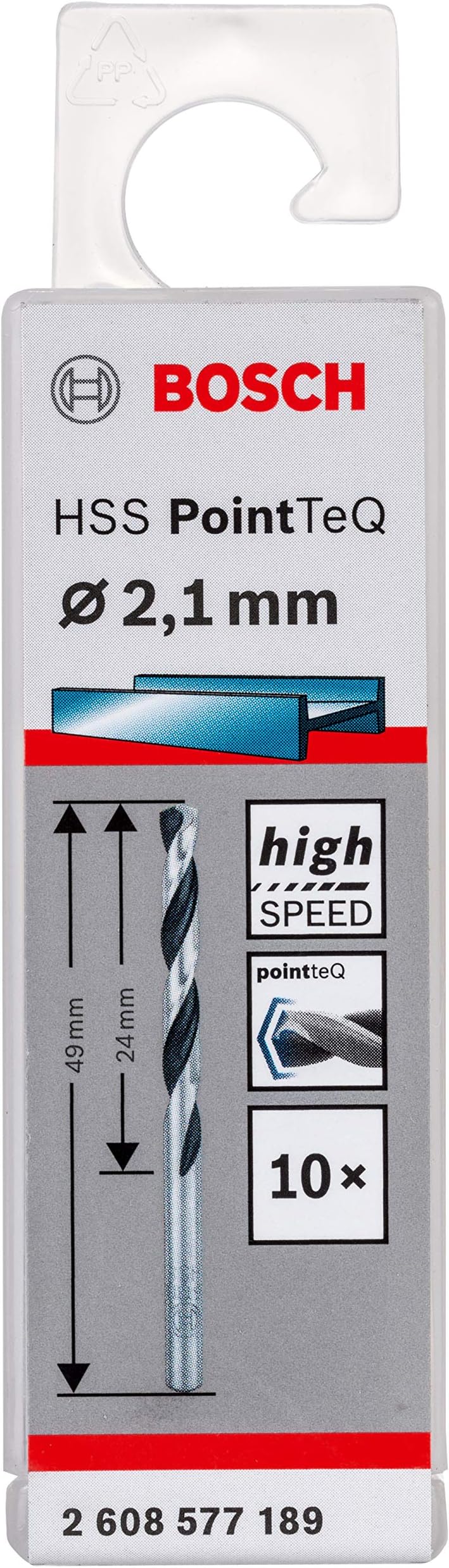 Bosch 10pc PointTeQ HSS Twist Drill Bits 2.1x24x49 mm Metal