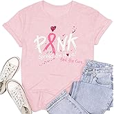 SUWATOIN Pink Ribbon Heart Shirt for Women Breast Cancer Survivor T-Shirts Womens Breast Cancer Shirts