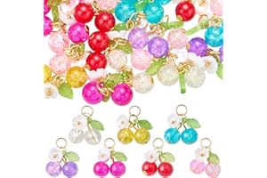 42Pcs 7 Color Cherry Charms for Jewelry Making Bulk Cute Mix Color Cherry Pendant Acrylic Fruit Flower Charms for Bracelets E