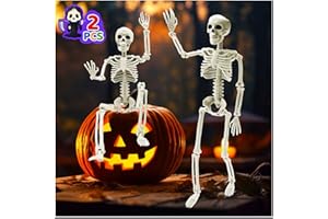 HOLILURE 2 Pcs Skeleton Halloween Decoration, 16" Small Posable Full Body Skeletons with Movable Joints, Plastic Skeleton Decoration for Garden Graveyard Haunted House Party Home Props Decor