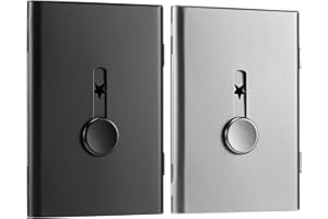 Tatuo 2 Pack Thumb Drive Business Card Holder Stainless Steel Business name Card Case Portable Slide Out name holder Wallet Nice Design pocket for Men and Women(Black/Gray)