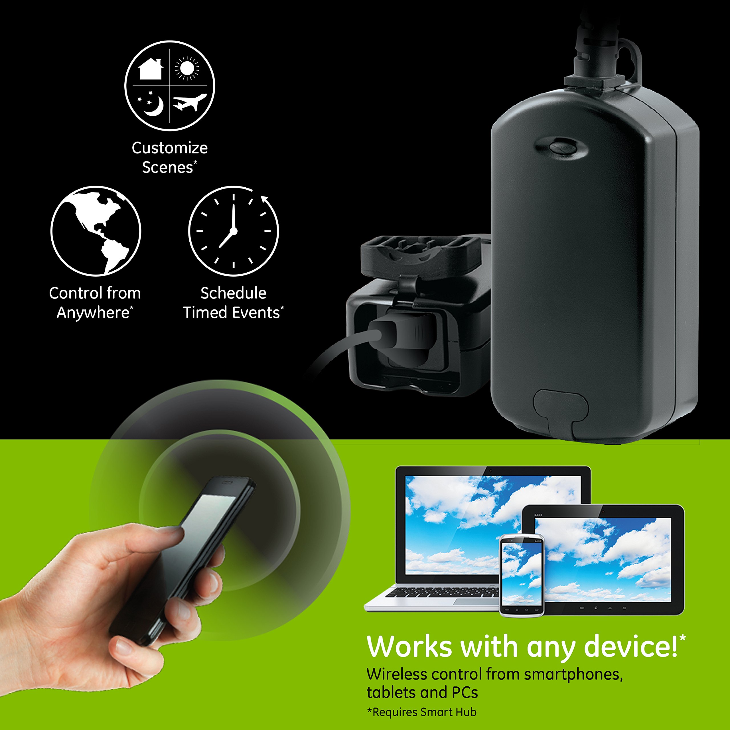 GE 14284 Enbrighten ZWave Plus Smart Outdoor Switch, 1Outlet PlugIn