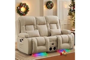 TUNYI Power Loveseat Recliner Sofa with Massage & Heat Home Theater Seating with Console RV Recliner Loveseat Sofa with USB/Outlet/Storage/Side Pocket/LED Light/Speaker (Beige, Loveseat)