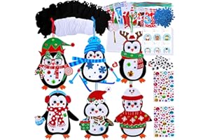Winlyn 24 Sets Christmas Craft Kits Winter Crafts DIY Christmas Penguin Ornaments Decorations Art Sets Foam Penguin Christmas Stickers for Kids Holiday Festive Home Classroom Activities Party Favors