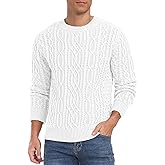 Askdeer Men's Cable Knit Pullover Sweater Long Sleeve Crew Neck Knit Sweater Soft Casual Sweaters with Ribbing Edge