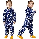 Fewlby Kids Rain Suit Toddler Girls Raincoats One Piece Hoodie Cartoon Rain Gear Coverall Waterproof Rainwear