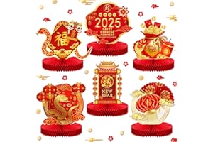 POILKMNI 6 Pieces Chinese New Year Decoration 2025 Happy New Year Honeycomb Centerpieces Happy New Year Decorations Red & Gold Lunar New Year Table Centerpieces for Year of the Snake Decor, 9.8 x 11.8 Inch