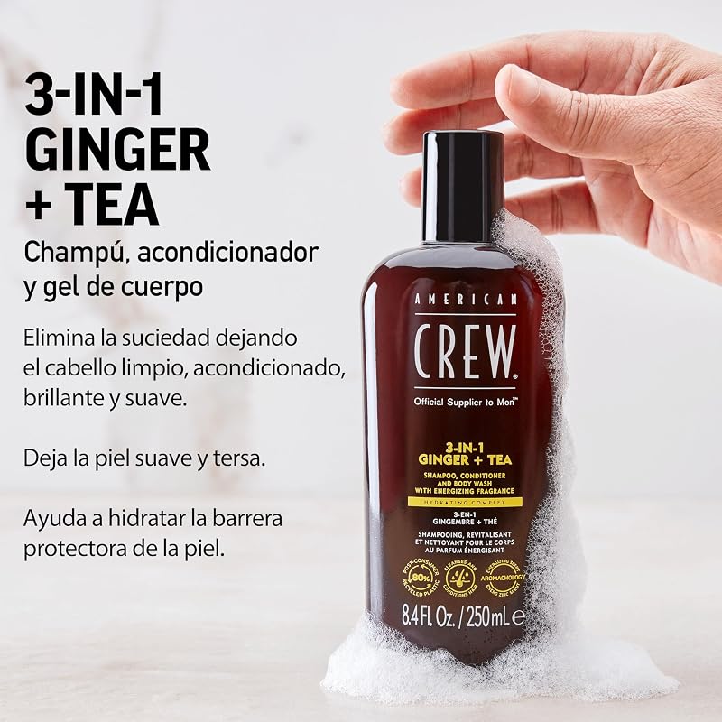 3 en 1 Ginger + Tea, Champú Acondicionador y Gel de Ducha, Limpia e Hidrata el Cabello y el Cuerpo, Mantiene y Repone la Barrera de Hidratación, Aroma Revitalizante y Energizante