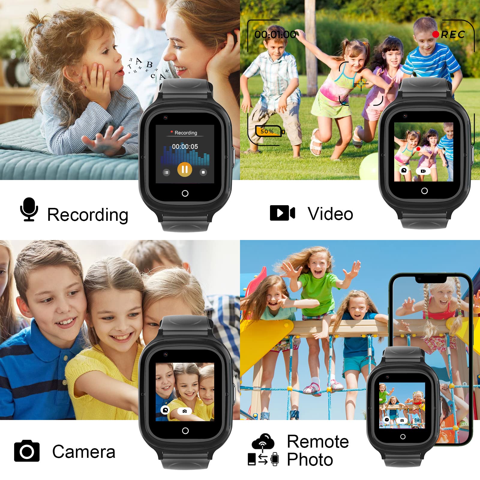 LogHog Wonlex 4G Smart Watch for Kids Call and Text Boys Girls 4-12 Baby Watches with SIM Card GPS Tracker Touch Screen Kids Phone Watch Voice Video Calling Messaging (Black)