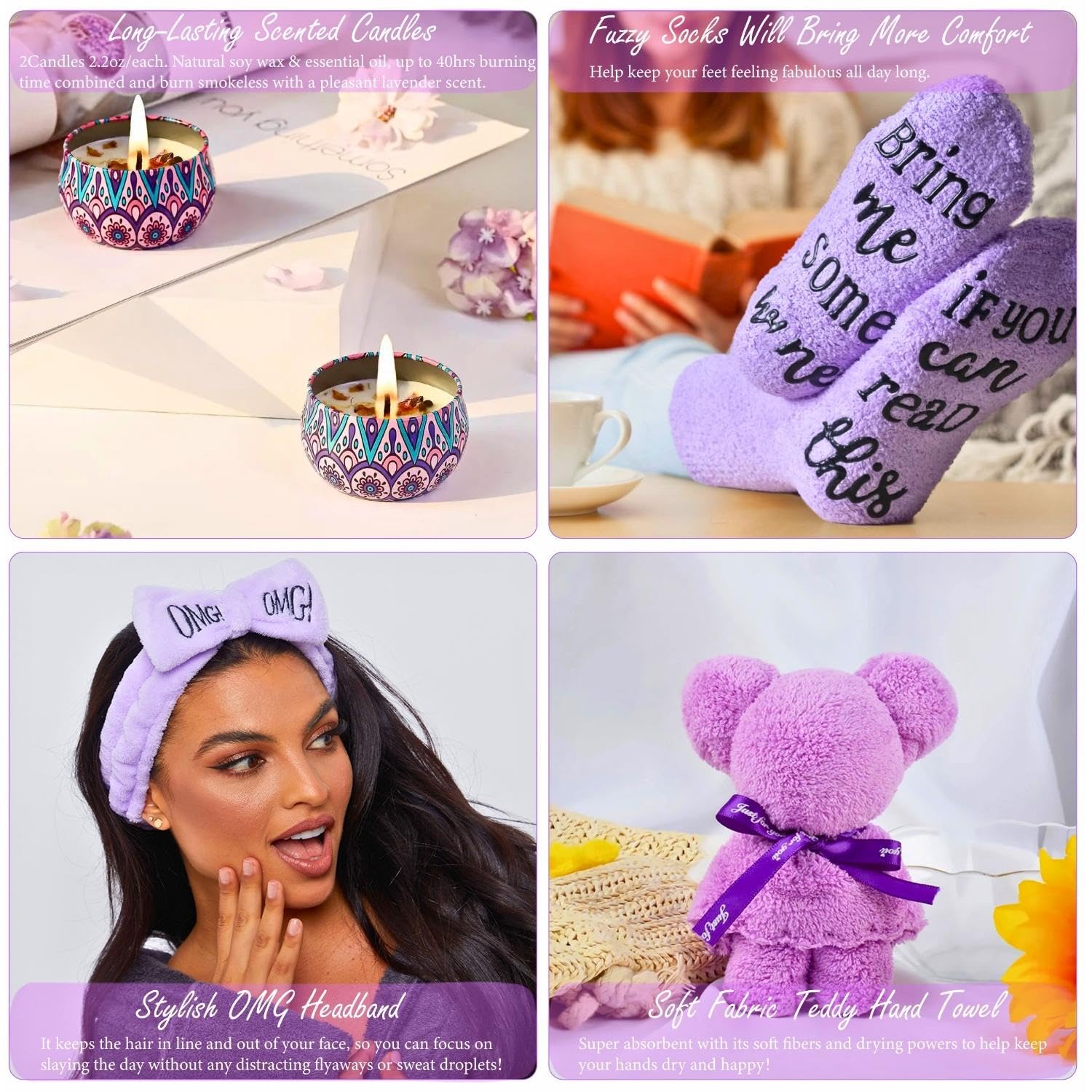 Lavender Get Well Soon Gift Baskets for Women 13pcs Self Care Package for Sick Friend Mom Sister, Get Well Gifts for Women after Surgery Speedy Recovery Feel Better Thinking of You Gift w/Dried flower