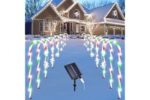 BRIGHTDECK Christmas Pathway Lights Outdoor Decorations, 8 Modes Solar Candy Cane Lights with Snowflake, Outdoor Christmas Waterproof Stake Lights for Walkway, Yard, Porch, Garden Decor (12 Pack)