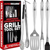 Alpha Grillers Grilling Accessories - Grilling Gifts for Men - BBQ Accessories Grill Tools Set with Spatula, Fork, Brush & Tongs - Outdoor Barbecue Utensils Gifts for Men Dad Him Boyfriend