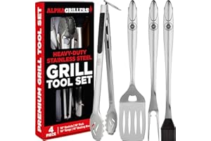 Alpha Grillers Grilling Accessories - Grilling Gifts for Men - BBQ Accessories Grill Tools Set with Spatula, Fork, Brush & Tongs - Outdoor Barbecue Utensils Gifts for Men Dad Him Boyfriend