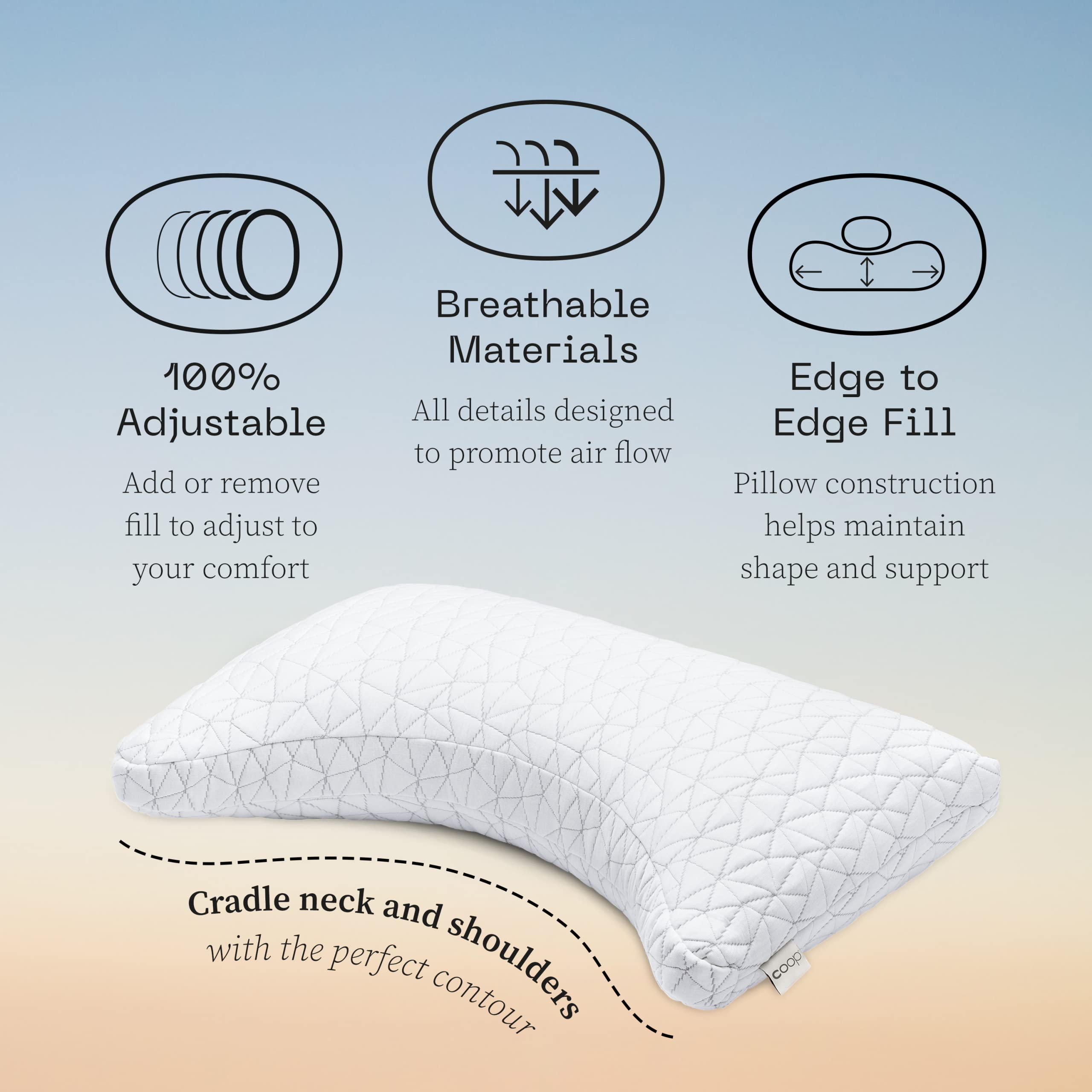 Coop Home Goods Original Crescent Adjustable Pillow, King Bed Pillows for Shoulder, Neck & Head Support, Crescent Foam Pillows - Medium Firm for Back & Side Sleeper, CertiPUR-US/GREENGUARD Gold