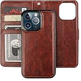 Bocasal Detachable Wallet Case for iPhone 13 Pro RFID Blocking Card Slots Holder Premium PU Leather Magnetic Kickstand Shockproof Wrist Strap Removable Flip Protective Cover 5G 6.1 inch (Brown)