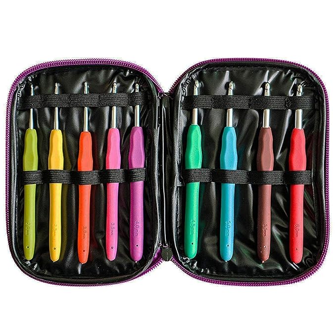 Häkelnadeln (9 Stück) – 2mm – 6mm Aluminium Häkelnadelmithandlichem Etui - Crochet Aluminium Häkelhaken Set mitKomfortablemSo