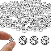 100 Pieces Volleyball Beads 9mm/0.35'' Sport Ball Soft Spacer Charms Handmade Polymer Clay for DIY Necklace, Bracelet, Jewelry, Earring, Hair Clip Crafts Making Supplies Decoration Accessories