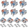 MELIFE 10PCS DIN Rail Terminal Blocks Kit, 2 in 8 Out Universal Compact Lever Wire Connector for Electrical Wires, Detachable Ground Circuit Terminal Blocks for Circuit Inline 28-12 AWG