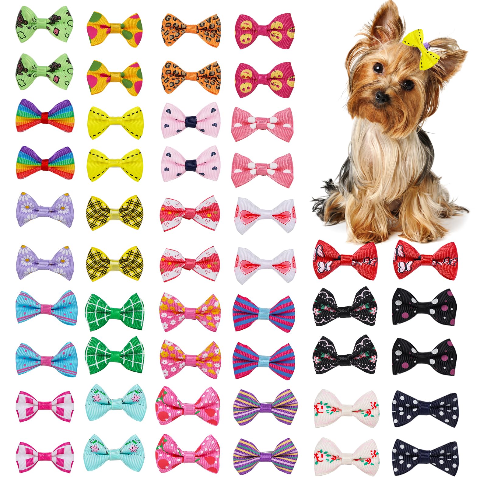 Photo 1 of Chenkou Craft 50pcs/25pairs Puppy Yorkie Dog Hair Bows with Clips Pet Grooming Products Mix Colors Varies Patterns Pet Hair Bows Dog Accessories