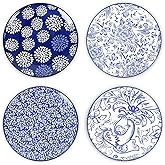Selamica Dessert Plates Ceramic, 6 Inch Embossed Small Plates for Appetizer, Cake, Snacks, Microwave Dishwasher Safe, Set of 4, Blue